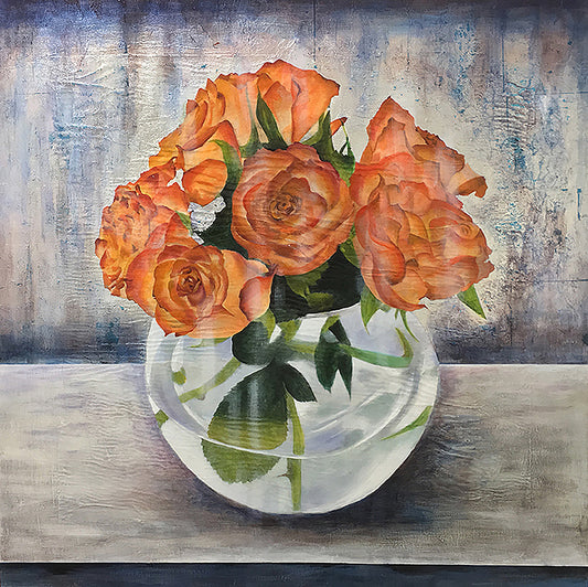 Orange Roses | Mixed Media | 36" x 36" x 1.5"