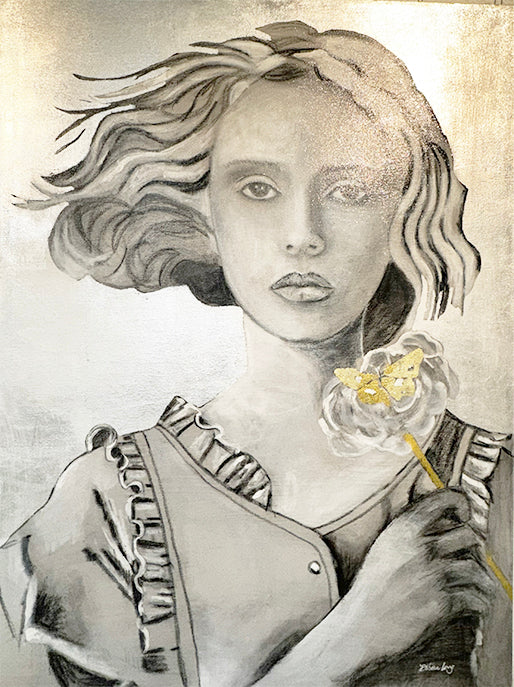Determination/ Acrylic, silver leaf on canvas / 30" x 40"