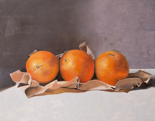 Oranges with Paper | Oil Painting | 14" x 11" x 7/8"
