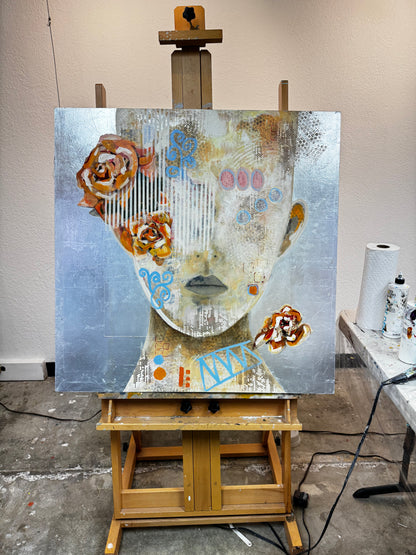 Believe in Yourself / Silver Leaf, Acrylic on Wood Panel /36" x 36" x 1.5"